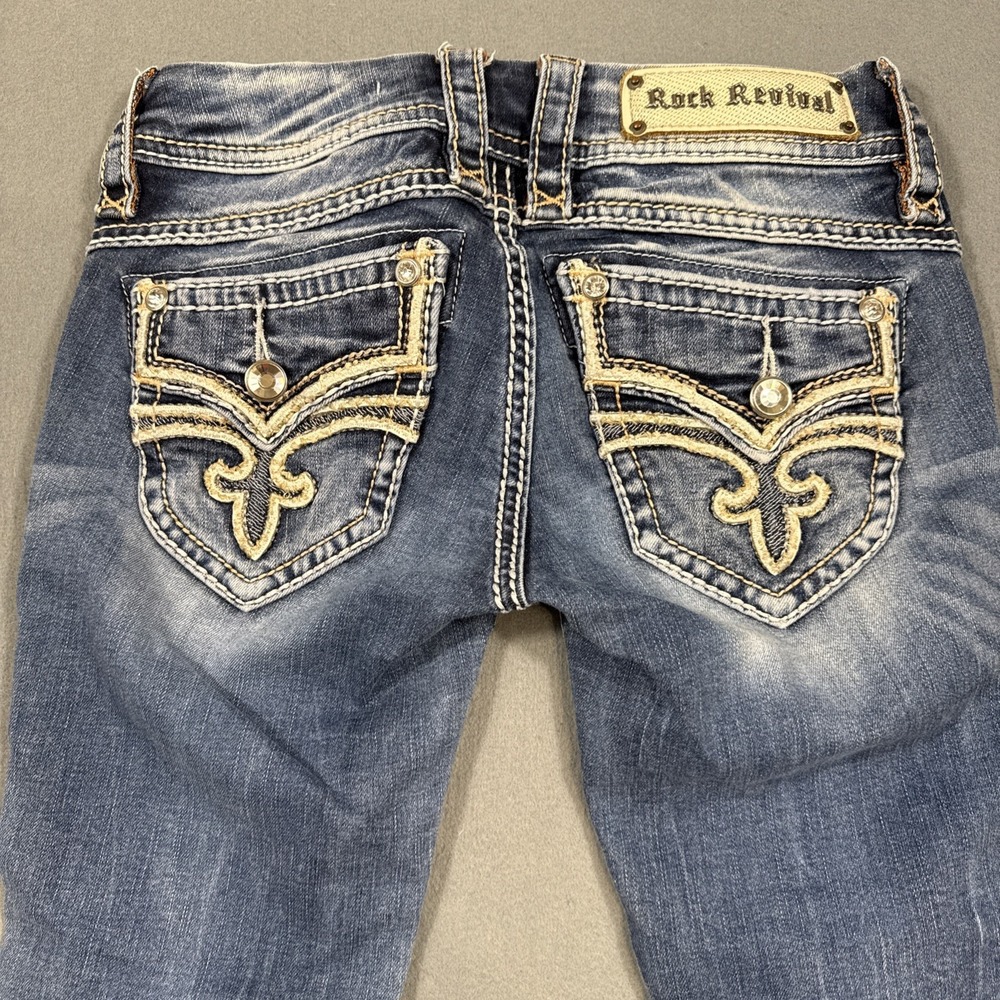 Rock Revival Lilo Crop Low Rise Jeans Womens 24 Rhinestone Bedazzled Y2K Western